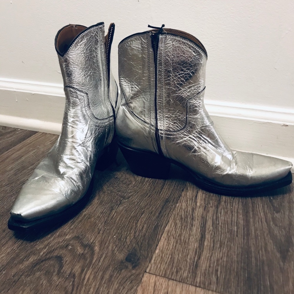 Mid-calf silver cowboy boots